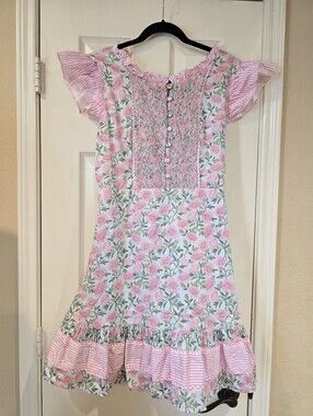 Dondolo Ruffle Sleeve Smocked Mini Dress Peony Print XL